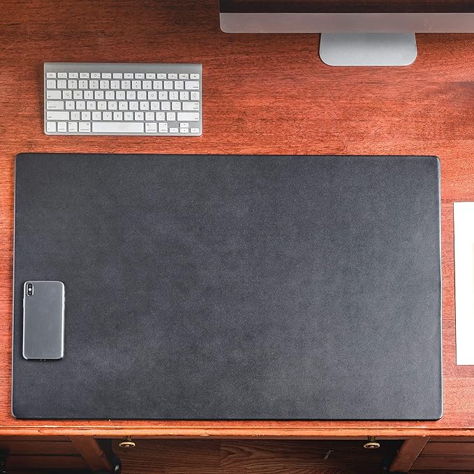 Dacasso Pad Without Side Rails Luxury Leather Blotter for Writing - Executive Desk Surface Protector, 30” x 19”, Black | Desk Pads Blotters - TrueDesk