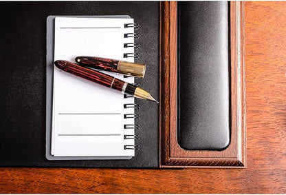 DACASSO Wood & Leather Desk Pad with Side Rails - Luxury Leather Desk Blotter for Writing - Padded Executive Desk Surface Protector - (Walnut & Black, 34” x 20”) | Desk Pads Blotters - TrueDesk