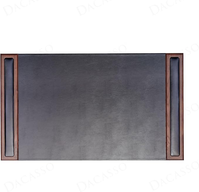 DACASSO Wood & Leather Desk Pad with Side Rails - Luxury Leather Desk Blotter for Writing - Padded Executive Desk Surface Protector - (Walnut & Black, 34” x 20”) | Desk Pads Blotters - TrueDesk
