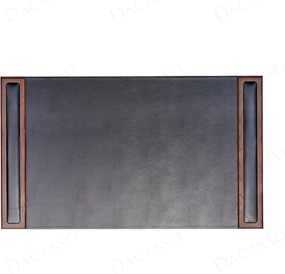 DACASSO Wood & Leather Desk Pad with Side Rails - Luxury Leather Desk Blotter for Writing - Padded Executive Desk Surface Protector - (Walnut & Black, 34” x 20”) | Desk Pads Blotters - TrueDesk