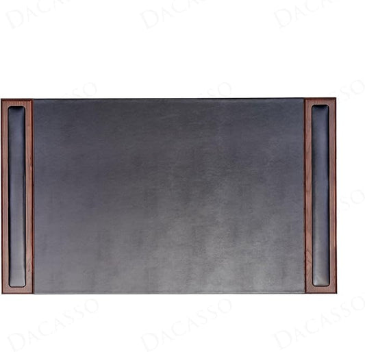 DACASSO Wood & Leather Desk Pad with Side Rails - Luxury Leather Desk Blotter for Writing - Padded Executive Desk Surface Protector - (Walnut & Black, 34” x 20”) | Desk Pads Blotters - TrueDesk