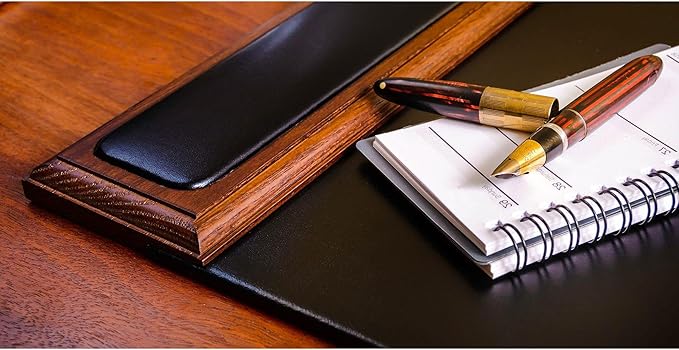 DACASSO Wood & Leather Desk Pad with Side Rails - Luxury Leather Desk Blotter for Writing - Padded Executive Desk Surface Protector - (Walnut & Black, 34” x 20”) | Desk Pads Blotters - TrueDesk