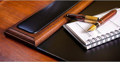DACASSO Wood & Leather Desk Pad with Side Rails - Luxury Leather Desk Blotter for Writing - Padded Executive Desk Surface Protector - (Walnut & Black, 34” x 20”) | Desk Pads Blotters - TrueDesk