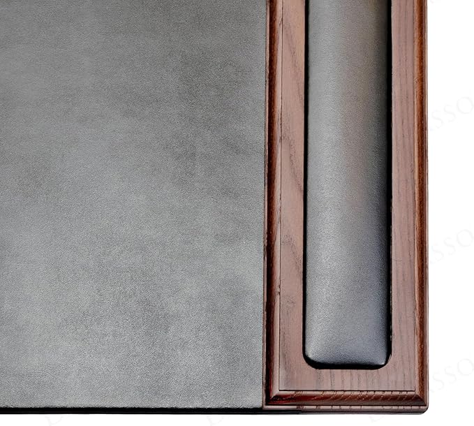 DACASSO Wood & Leather Desk Pad with Side Rails - Luxury Leather Desk Blotter for Writing - Padded Executive Desk Surface Protector - (Walnut & Black, 34” x 20”) | Desk Pads Blotters - TrueDesk
