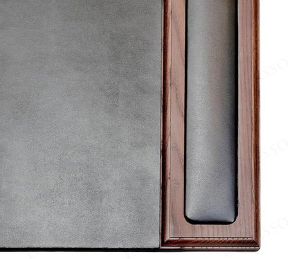 DACASSO Wood & Leather Desk Pad with Side Rails - Luxury Leather Desk Blotter for Writing - Padded Executive Desk Surface Protector - (Walnut & Black, 34” x 20”) | Desk Pads Blotters - TrueDesk
