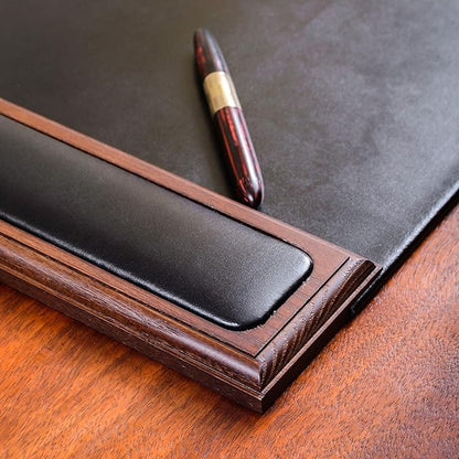 DACASSO Wood & Leather Desk Pad with Side Rails - Luxury Leather Desk Blotter for Writing - Padded Executive Desk Surface Protector - (Walnut & Black, 34” x 20”) | Desk Pads Blotters - TrueDesk