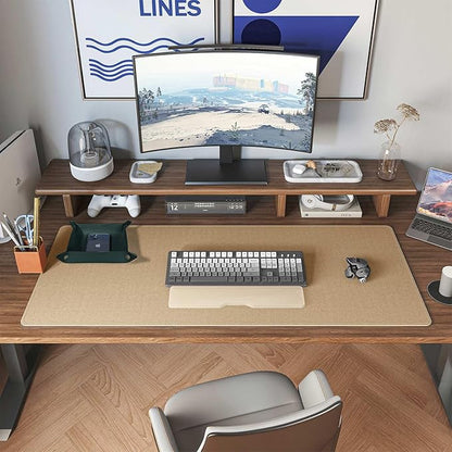 DAWNTREES Dark Green Desk Mat,Leather Desk Pad,35.5"x17",Cork Desk Mat Protector,with PU Leather Valet Tray Organizer,Large Mouse Pad,Desk Writing Pad for Office and Home | Desk Pads Blotters - TrueDesk