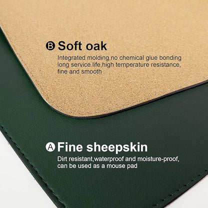 DAWNTREES Dark Green Desk Mat,Leather Desk Pad,35.5"x17",Cork Desk Mat Protector,with PU Leather Valet Tray Organizer,Large Mouse Pad,Desk Writing Pad for Office and Home | Desk Pads Blotters - TrueDesk