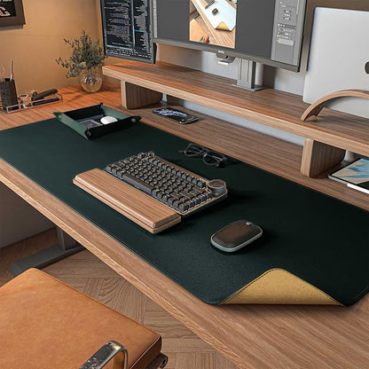 DAWNTREES Dark Green Desk Mat,Leather Desk Pad,35.5"x17",Cork Desk Mat Protector,with PU Leather Valet Tray Organizer,Large Mouse Pad,Desk Writing Pad for Office and Home | Desk Pads Blotters - TrueDesk