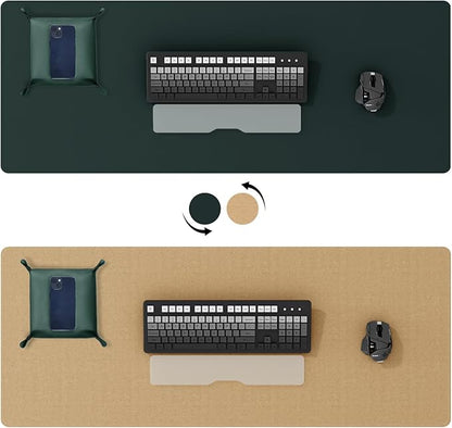 DAWNTREES Dark Green Desk Mat,Leather Desk Pad,40"x16",Cork Desk Mat Protector,with PU Leather Valet Tray Organizer,Large Mouse Pad,Desk Writing Pad for Office and Home | Desk Pads Blotters - TrueDesk