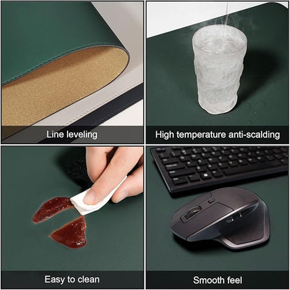 DAWNTREES Dark Green Desk Mat,Leather Desk Pad,40"x16",Cork Desk Mat Protector,with PU Leather Valet Tray Organizer,Large Mouse Pad,Desk Writing Pad for Office and Home | Desk Pads Blotters - TrueDesk