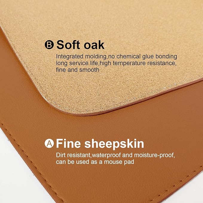 DAWNTREES Dual Sided Desk Mat,Brown Leather Desk Pad,47.2''x23.6'',Cork Desk Mat Protector,120x60cm Extra Large Mouse Pad,with PU Leather Valet Tray Organizer,Desk Writing Pad for Office and Home | Desk Pads Blotters - TrueDesk