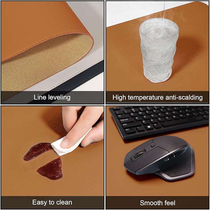 DAWNTREES Dual Sided Desk Mat,Brown Leather Desk Pad,47.2''x23.6'',Cork Desk Mat Protector,120x60cm Extra Large Mouse Pad,with PU Leather Valet Tray Organizer,Desk Writing Pad for Office and Home | Desk Pads Blotters - TrueDesk