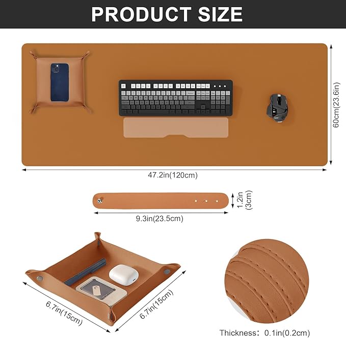 DAWNTREES Dual Sided Desk Mat,Brown Leather Desk Pad,47.2''x23.6'',Cork Desk Mat Protector,120x60cm Extra Large Mouse Pad,with PU Leather Valet Tray Organizer,Desk Writing Pad for Office and Home | Desk Pads Blotters - TrueDesk