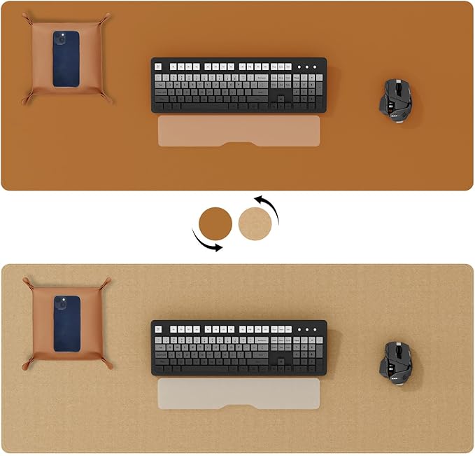 DAWNTREES Dual Sided Desk Mat,Brown Leather Desk Pad,47.2''x23.6'',Cork Desk Mat Protector,120x60cm Extra Large Mouse Pad,with PU Leather Valet Tray Organizer,Desk Writing Pad for Office and Home | Desk Pads Blotters - TrueDesk