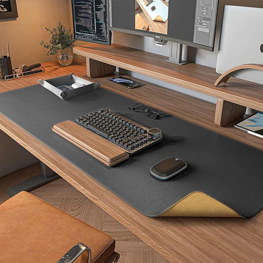 DAWNTREES Dual Sided Desk Mat,Leather Desk Pad,35.5"x17",Cork Desk Mat Protector,with PU Leather Valet Tray Organizer,Large Mouse Pad,Desk Writing Pad for Office and Home(Dark Gray) | Desk Pads Blotters - TrueDesk