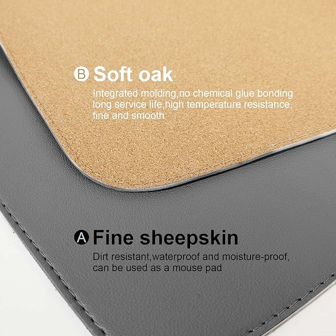 DAWNTREES Dual Sided Desk Mat,Leather Desk Pad,35.5"x17",Cork Desk Mat Protector,with PU Leather Valet Tray Organizer,Large Mouse Pad,Desk Writing Pad for Office and Home(Dark Gray) | Desk Pads Blotters - TrueDesk