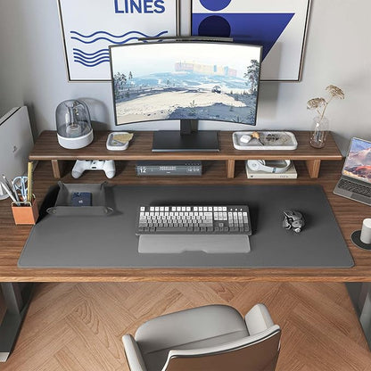 DAWNTREES Dual Sided Desk Mat,Leather Desk Pad,35.5"x17",Cork Desk Mat Protector,with PU Leather Valet Tray Organizer,Large Mouse Pad,Desk Writing Pad for Office and Home(Dark Gray) | Desk Pads Blotters - TrueDesk