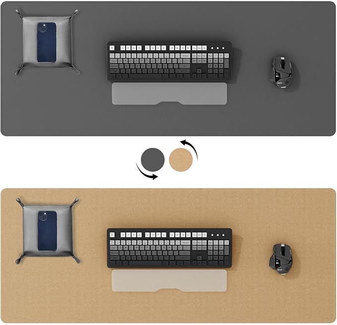 DAWNTREES Dual Sided Desk Mat,Leather Desk Pad,35.5"x17",Cork Desk Mat Protector,with PU Leather Valet Tray Organizer,Large Mouse Pad,Desk Writing Pad for Office and Home(Dark Gray) | Desk Pads Blotters - TrueDesk