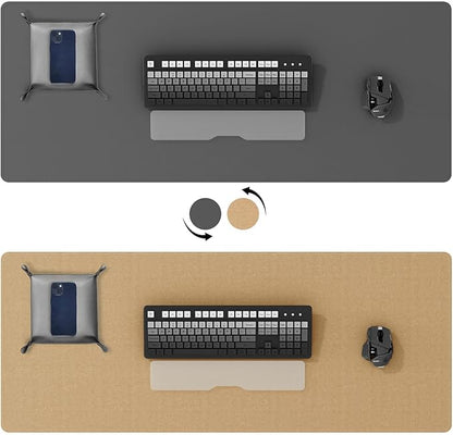 DAWNTREES Dual Sided Desk Mat,Leather Desk Pad,35.5"x17",Cork Desk Mat Protector,with PU Leather Valet Tray Organizer,Large Mouse Pad,Desk Writing Pad for Office and Home(Dark Gray) | Desk Pads Blotters - TrueDesk
