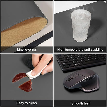 DAWNTREES Dual Sided Desk Mat,Leather Desk Pad,35.5"x17",Cork Desk Mat Protector,with PU Leather Valet Tray Organizer,Large Mouse Pad,Desk Writing Pad for Office and Home(Dark Gray) | Desk Pads Blotters - TrueDesk