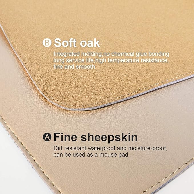DAWNTREES Dual Sided Desk Mat,Leather Desk Pad,40"x16",Cork Desk Mat Protector,with PU Leather Valet Tray Organizer,Large Mouse Pad,Desk Writing Pad for Office and Home(Khaki) | Desk Pads Blotters - TrueDesk
