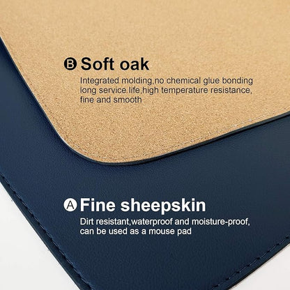DAWNTREES Dual Sided Desk Mat,Leather Desk Pad,40"x16",Cork Desk Mat Protector,with PU Leather Valet Tray Organizer,Large Mouse Pad,Desk Writing Pad for Office and Home(Dark Blue) | Desk Pads Blotters - TrueDesk