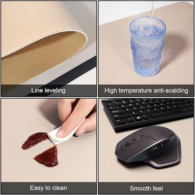 DAWNTREES Dual Sided Desk Mat,Leather Desk Pad,40"x16",Cork Desk Mat Protector,with PU Leather Valet Tray Organizer,Large Mouse Pad,Desk Writing Pad for Office and Home(Khaki) | Desk Pads Blotters - TrueDesk