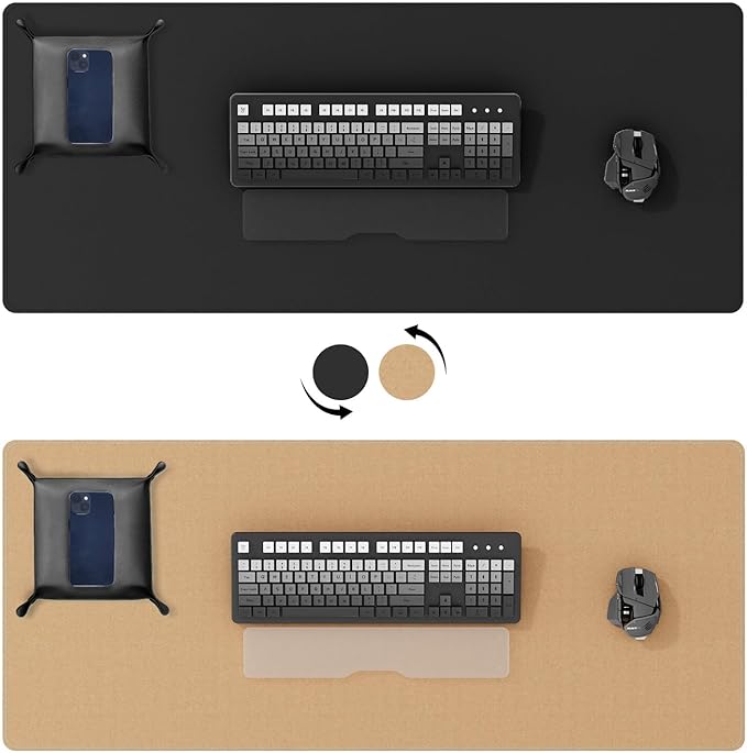 DAWNTREES Dual Sided Desk Mat,Leather Desk Pad,Black 35.5"x17",Cork Desk Mat Protector,with PU Leather Valet Tray Organizer,Large Mouse Pad,Desk Writing Pad for Office and Home | Desk Pads Blotters - TrueDesk