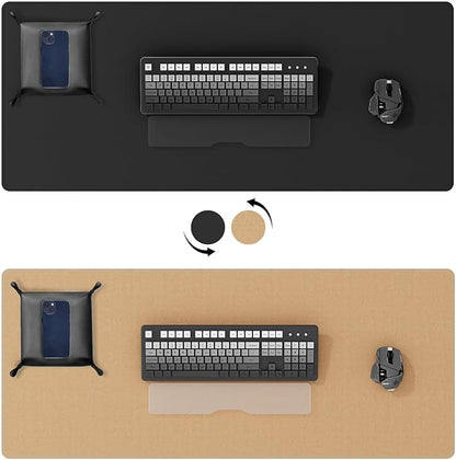 DAWNTREES Dual Sided Desk Mat,Leather Desk Pad,Black 35.5"x17",Cork Desk Mat Protector,with PU Leather Valet Tray Organizer,Large Mouse Pad,Desk Writing Pad for Office and Home | Desk Pads Blotters - TrueDesk