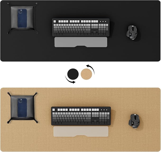DAWNTREES Dual Sided Desk Mat,Leather Desk Pad,Black 40"x16",Cork Desk Mat Protector,with PU Leather Valet Tray Organizer,Large Mouse Pad,Desk Writing Pad for Office and Home | Desk Pads Blotters - TrueDesk