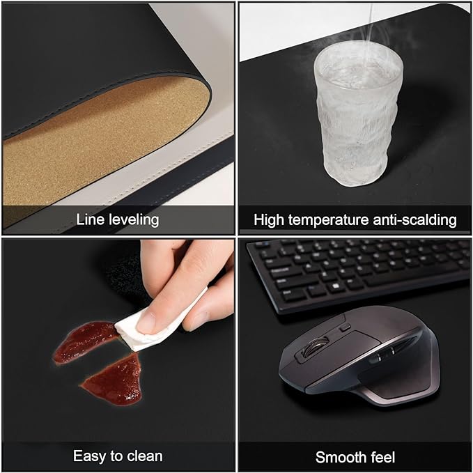 DAWNTREES Dual Sided Desk Mat,Leather Desk Pad,Black 40"x16",Cork Desk Mat Protector,with PU Leather Valet Tray Organizer,Large Mouse Pad,Desk Writing Pad for Office and Home | Desk Pads Blotters - TrueDesk