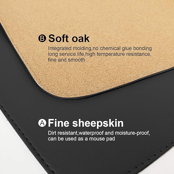 DAWNTREES Dual Sided Desk Mat,Leather Desk Pad,Black 40"x16",Cork Desk Mat Protector,with PU Leather Valet Tray Organizer,Large Mouse Pad,Desk Writing Pad for Office and Home | Desk Pads Blotters - TrueDesk