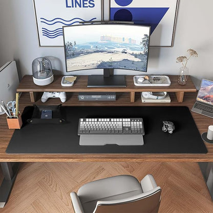 DAWNTREES Dual Sided Desk Mat,Leather Desk Pad,Black 40"x16",Cork Desk Mat Protector,with PU Leather Valet Tray Organizer,Large Mouse Pad,Desk Writing Pad for Office and Home | Desk Pads Blotters - TrueDesk