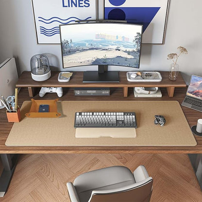 DAWNTREES Dual Sided Desk Mat,Leather Desk Pad,Brown 40"x16",Cork Desk Mat Protector,with PU Leather Valet Tray Organizer,Large Mouse Pad,Desk Writing Pad for Office and Home | Desk Pads Blotters - TrueDesk