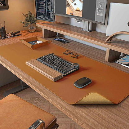 DAWNTREES Dual Sided Desk Mat,Leather Desk Pad,Brown Cork Desk Mat Protector,with PU Leather Valet Tray Organizer,Large Mouse Pad,Desk Writing Pad for Office and Home(31.5"x15.8") | Desk Pads Blotters - TrueDesk