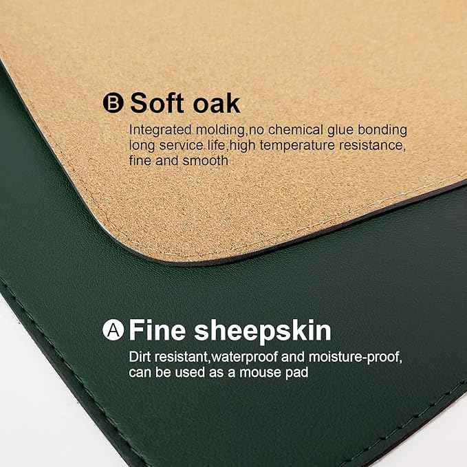 DAWNTREES Dual Sided Desk Mat,Leather Desk Pad,Cork Desk Mat Protector,with PU Leather Valet Tray Organizer,Large Mouse Pad,Desk Writing Pad for Office and Home(Dark Green 31.5"x15.8") | Desk Pads Blotters - TrueDesk