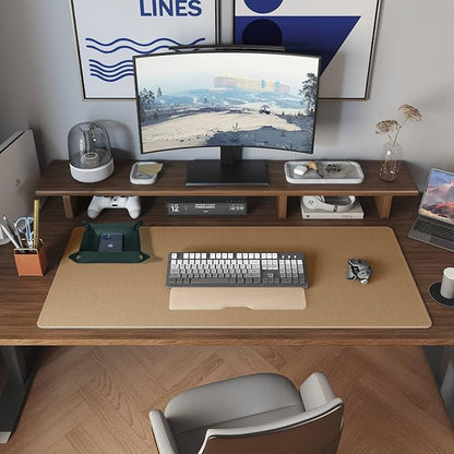 DAWNTREES Dual Sided Desk Mat,Leather Desk Pad,Cork Desk Mat Protector,with PU Leather Valet Tray Organizer,Large Mouse Pad,Desk Writing Pad for Office and Home(Dark Green 31.5"x15.8") | Desk Pads Blotters - TrueDesk
