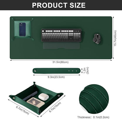 DAWNTREES Dual Sided Desk Mat,Leather Desk Pad,Cork Desk Mat Protector,with PU Leather Valet Tray Organizer,Large Mouse Pad,Desk Writing Pad for Office and Home(Dark Green 31.5"x15.8") | Desk Pads Blotters - TrueDesk