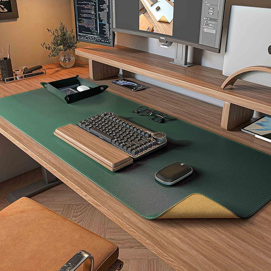 DAWNTREES Dual Sided Desk Mat,Leather Desk Pad,Cork Desk Mat Protector,with PU Leather Valet Tray Organizer,Large Mouse Pad,Desk Writing Pad for Office and Home(Dark Green 31.5"x15.8") | Desk Pads Blotters - TrueDesk