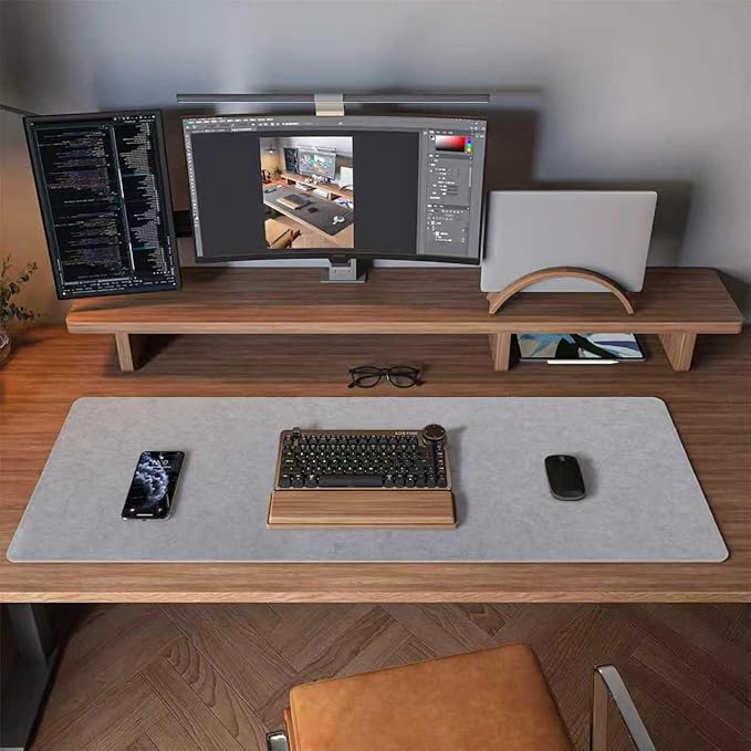 DawnTrees Felt Desk Pad,Keyboard Mat (35.8" x 11.8"),Large Felt Mouse Pad,Computer Desk Mat XL,Desk Protector for Office (Light Gray) | Mouse Pads - TrueDesk