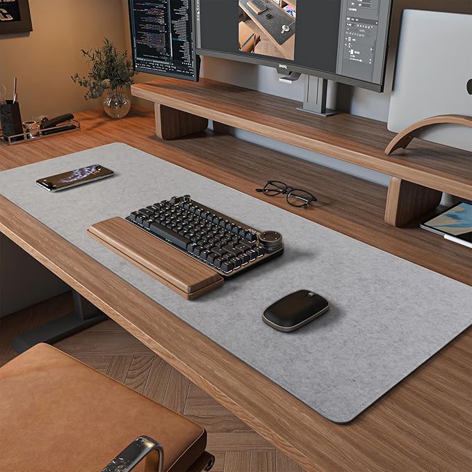 DawnTrees Felt Desk Pad,Keyboard Mat (35.8" x 11.8"),Large Felt Mouse Pad,Computer Desk Mat XL,Desk Protector for Office (Light Gray) | Mouse Pads - TrueDesk