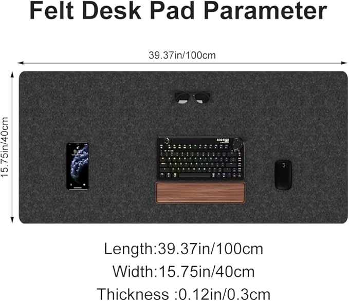DAWNTREES Large Felt Desk Mat, 40''x16'' Non - Slip Full Desk Mouse Pad, Office Computer Desk Mat for Keyboard,100X40cm Felt Desktop Mat for Desk Pad Protector | Mouse Pads - TrueDesk