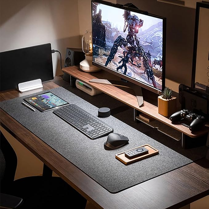 DAWNTREES Large Felt Desk Mat, 40''x16'' Non - Slip Full Desk Mouse Pad, Office Computer Desk Mat for Keyboard,100X40cm Felt Desktop Mat for Desk Pad Protector | Mouse Pads - TrueDesk