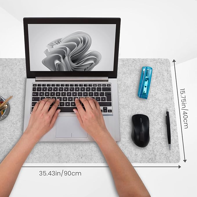 DAWNTREES Non - Slip Felt Desk Mat | 36''x15.8'' | Large Computer Desk Mat Keyboard and Mouse Pad | Office Desktop Pad Protector (Light Grey) | Desk Pads Blotters - TrueDesk