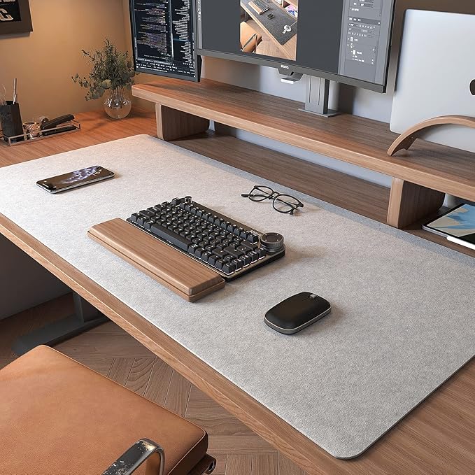 DAWNTREES Non - Slip Felt Desk Mat | 36''x15.8'' | Large Computer Desk Mat Keyboard and Mouse Pad | Office Desktop Pad Protector (Light Grey) | Desk Pads Blotters - TrueDesk