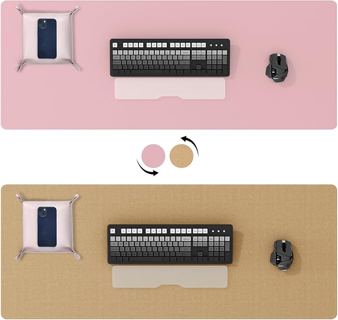 DAWNTREES Pink Desk Mat,Leather Desk Pad,40"x16",Cork Desk Mat Protector,with PU Leather Valet Tray Organizer,Large Mouse Pad,Desk Writing Pad for Office and Home | Desk Pads Blotters - TrueDesk
