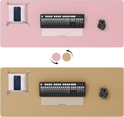 DAWNTREES Pink Desk Mat,Leather Desk Pad,40"x16",Cork Desk Mat Protector,with PU Leather Valet Tray Organizer,Large Mouse Pad,Desk Writing Pad for Office and Home | Desk Pads Blotters - TrueDesk