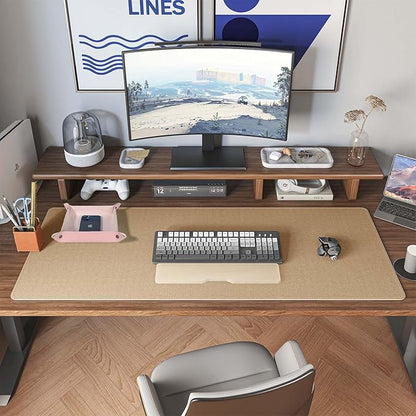 DAWNTREES Pink Desk Mat,Leather Desk Pad,40"x16",Cork Desk Mat Protector,with PU Leather Valet Tray Organizer,Large Mouse Pad,Desk Writing Pad for Office and Home | Desk Pads Blotters - TrueDesk