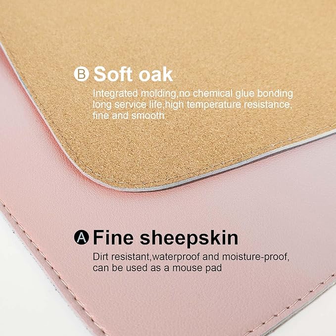 DAWNTREES Pink Desk Mat,Leather Desk Pad,40"x16",Cork Desk Mat Protector,with PU Leather Valet Tray Organizer,Large Mouse Pad,Desk Writing Pad for Office and Home | Desk Pads Blotters - TrueDesk